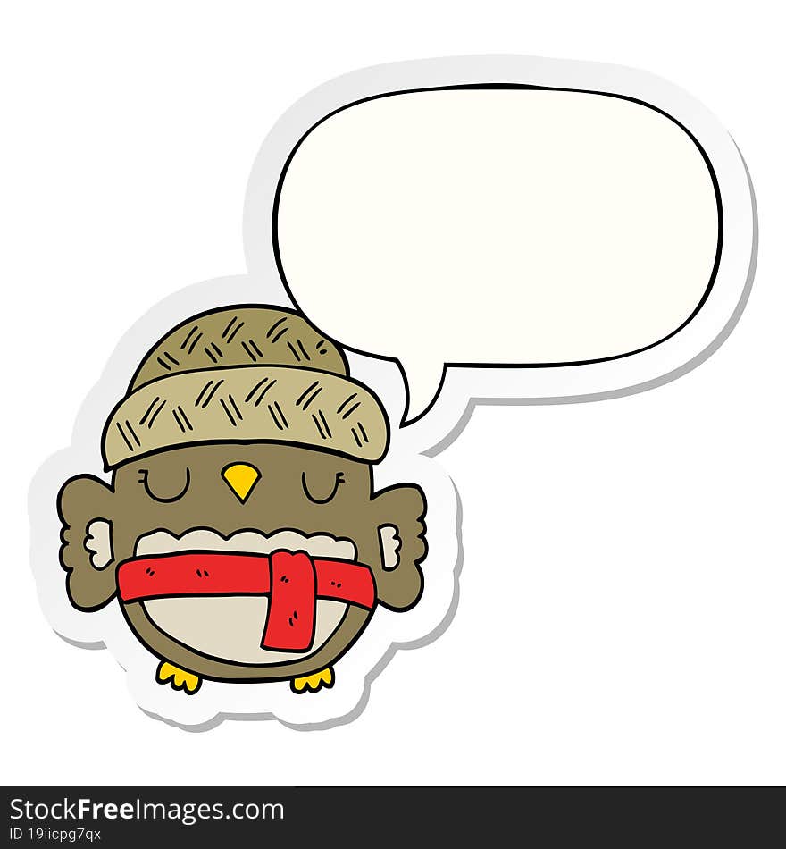 cute cartoon owl in hat with speech bubble sticker