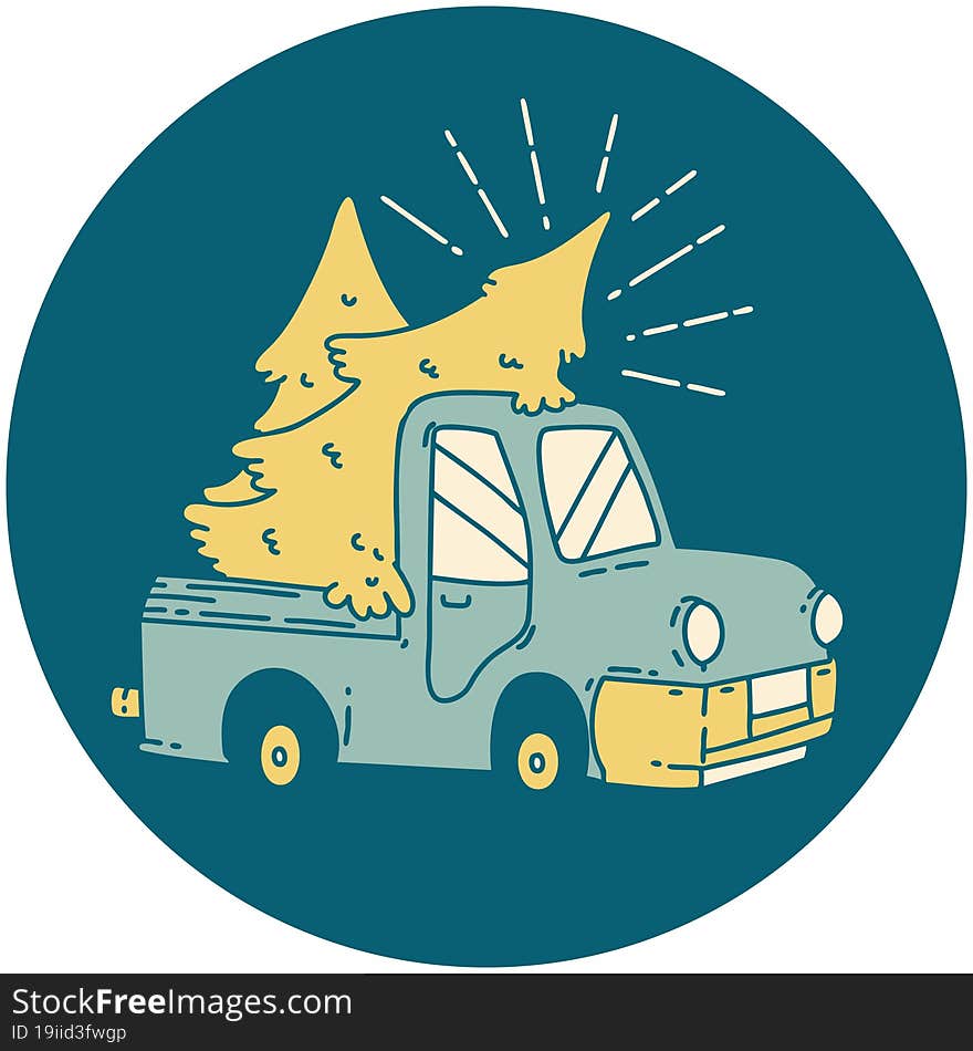 icon of a tattoo style truck carrying trees