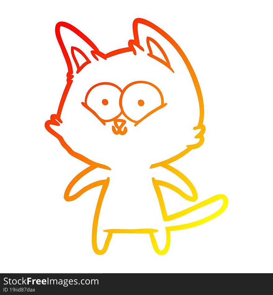 warm gradient line drawing of a happy cartoon cat