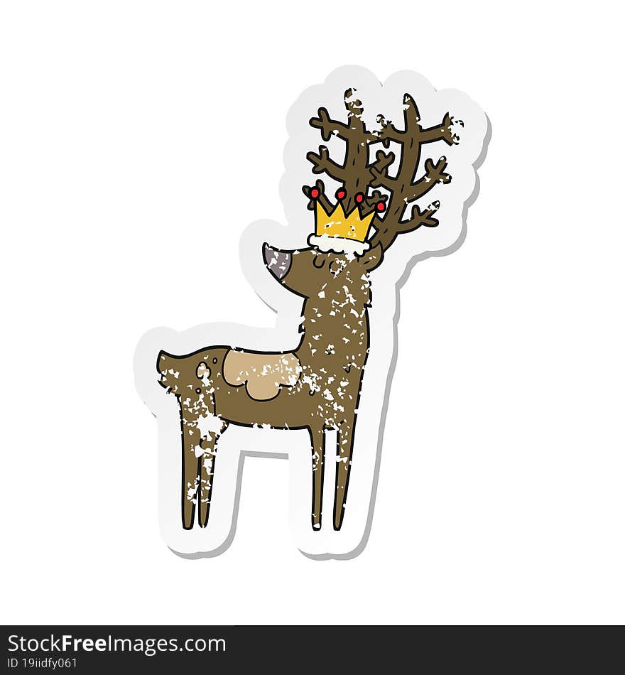 retro distressed sticker of a cartoon stag king