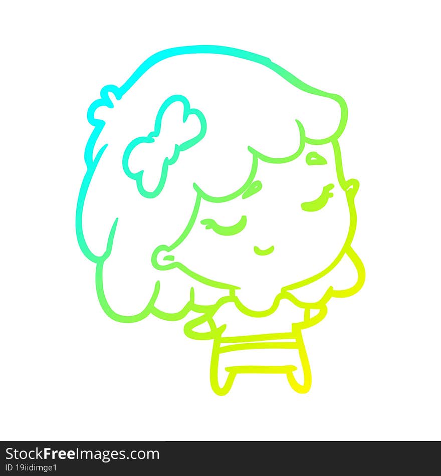 cold gradient line drawing of a cute happy girl