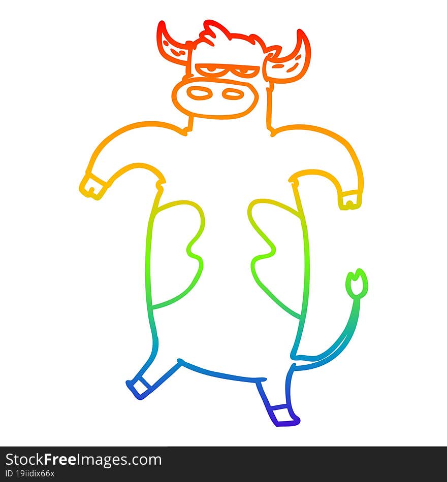 rainbow gradient line drawing of a cartoon bull