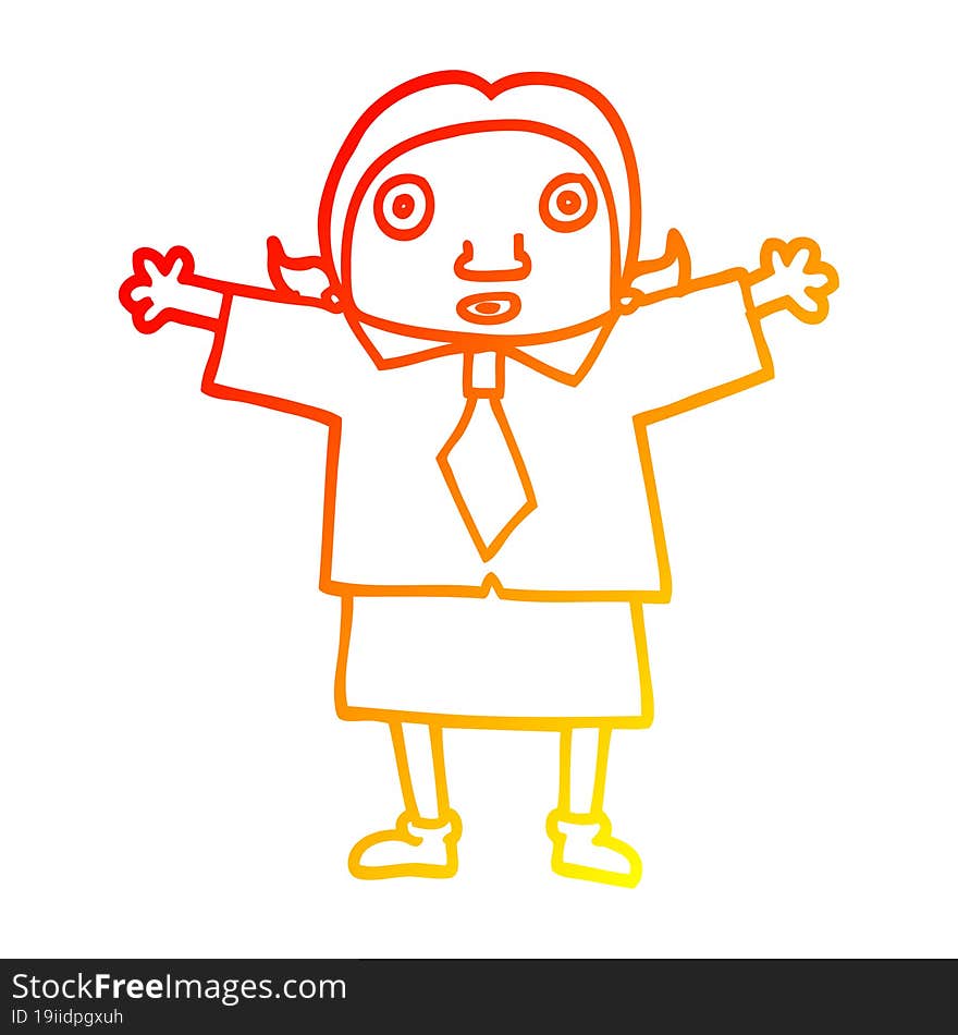 warm gradient line drawing cartoon school girl