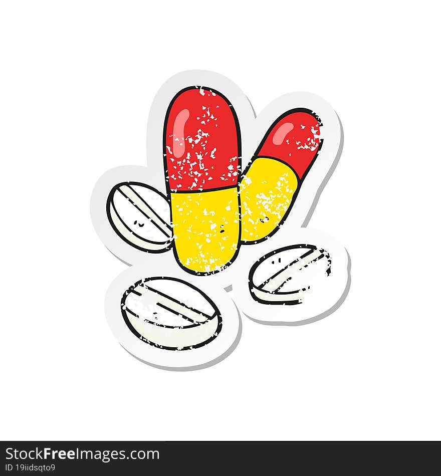 retro distressed sticker of a cartoon pills