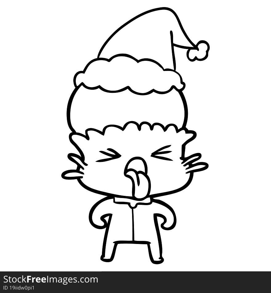 weird line drawing of a alien wearing santa hat