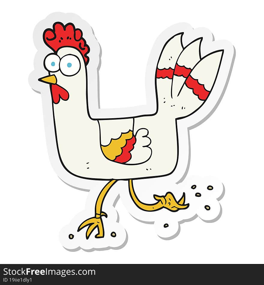 sticker of a cartoon chicken running