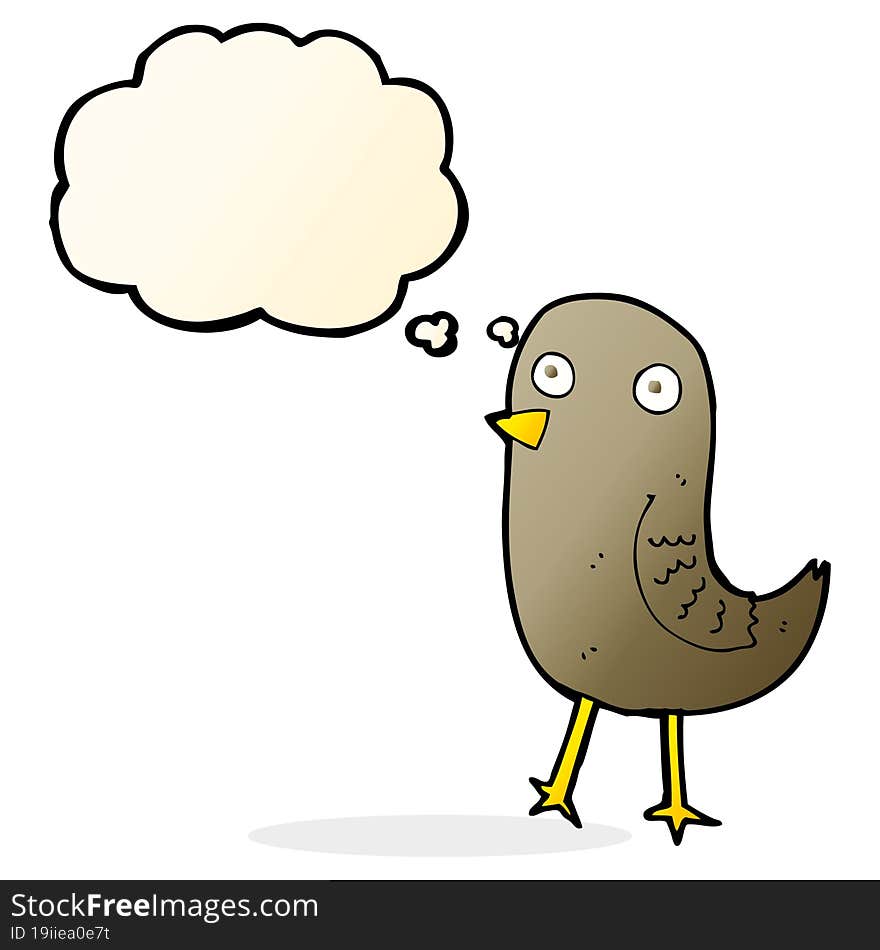 funny cartoon bird with thought bubble