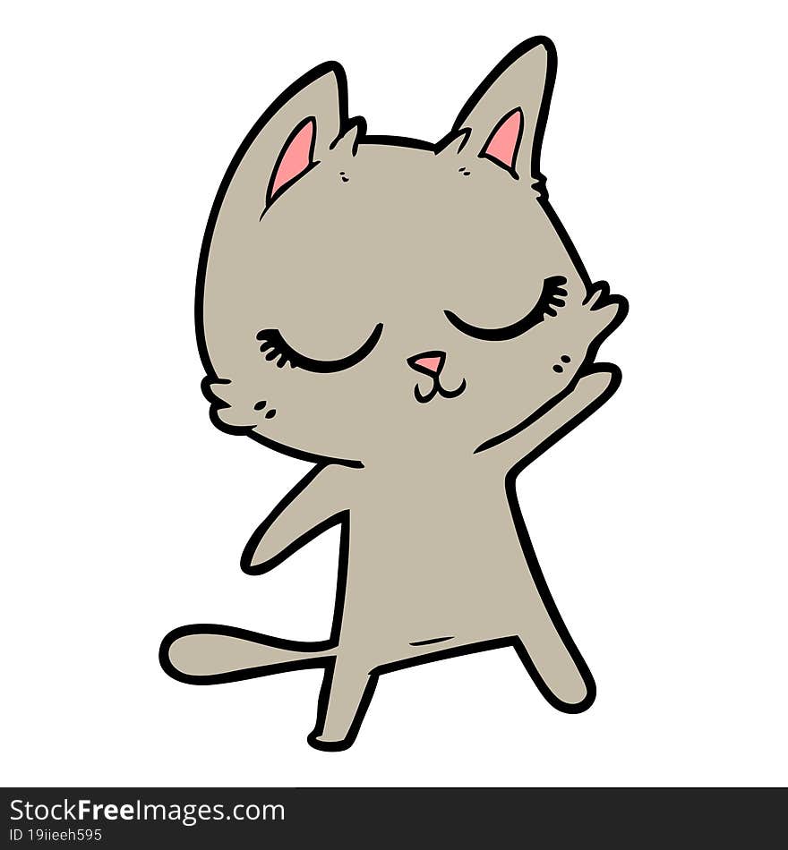 calm cartoon cat waving. calm cartoon cat waving