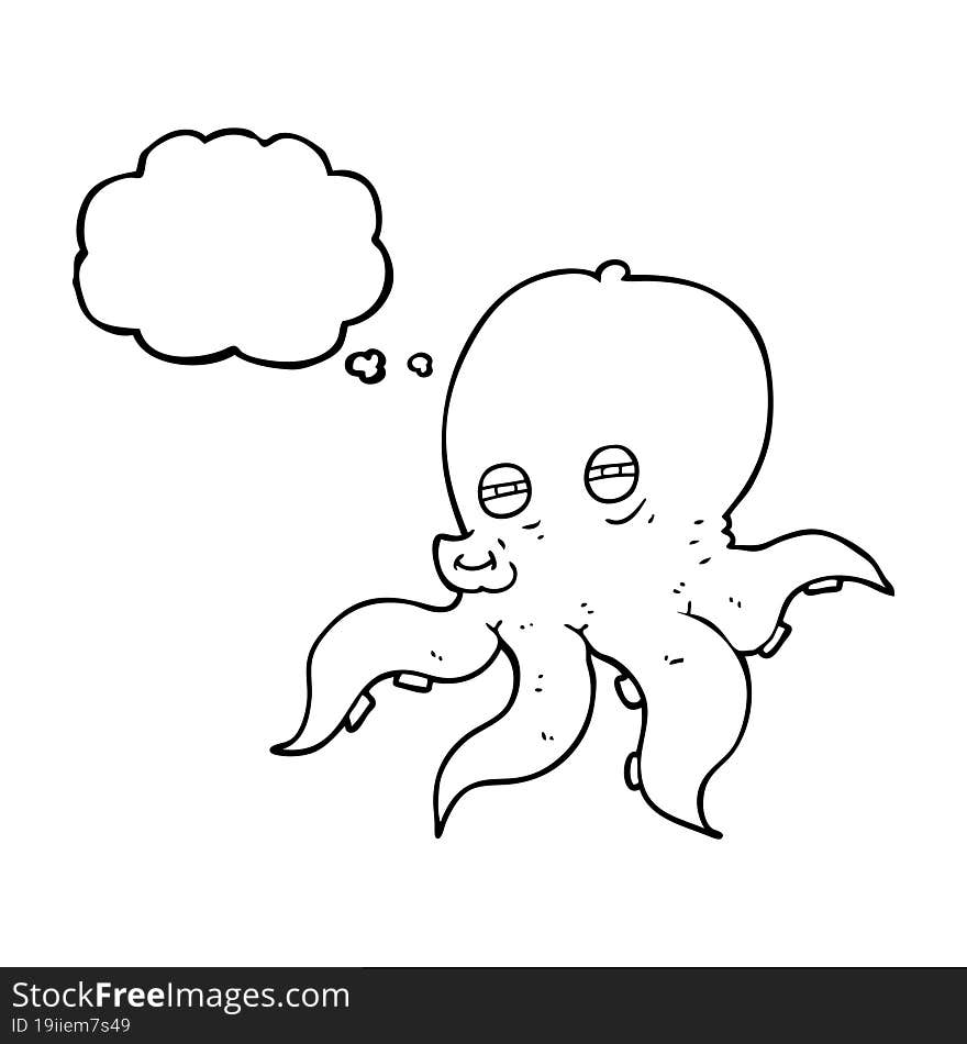 freehand drawn thought bubble cartoon octopus