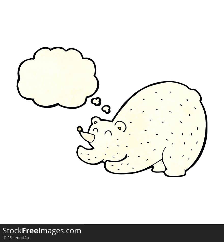 cartoon stretching polar bear with thought bubble