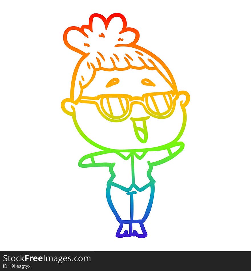 rainbow gradient line drawing cartoon happy woman wearing spectacles