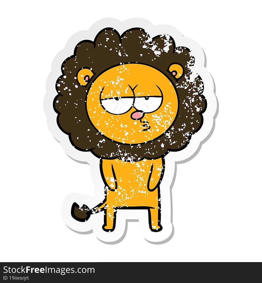 distressed sticker of a cartoon tired lion