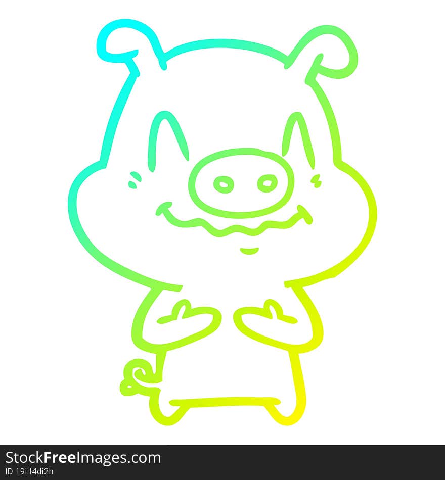 cold gradient line drawing nervous cartoon pig