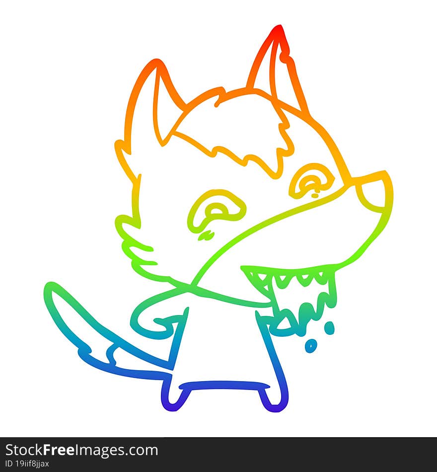 rainbow gradient line drawing of a cartoon hungry wolf