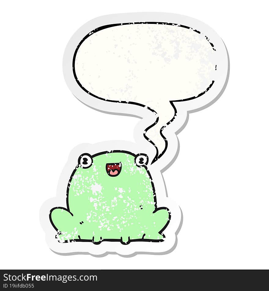 Cute Cartoon Frog And Speech Bubble Distressed Sticker