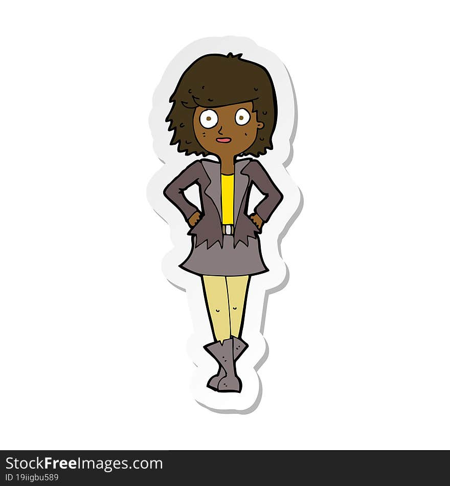 Sticker Of A Cartoon Girl In Jacket