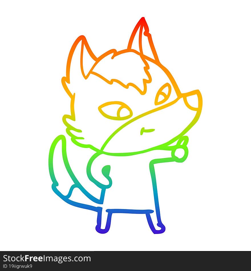 rainbow gradient line drawing friendly cartoon wolf