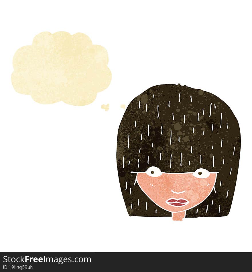 cartoon staring woman with thought bubble