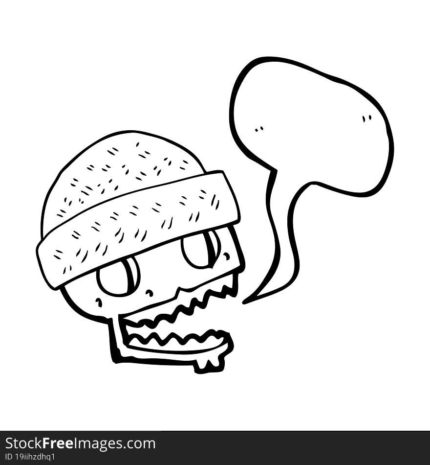 speech bubble cartoon skull wearing hat