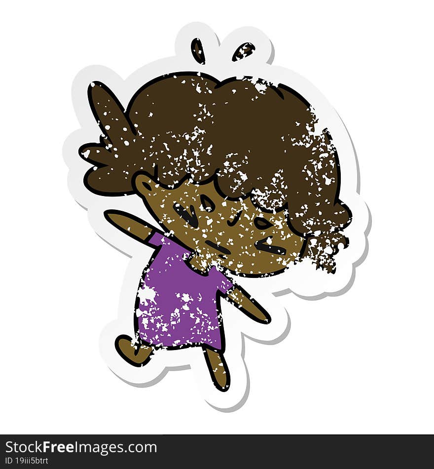 distressed sticker cartoon of a cute kawaii girl