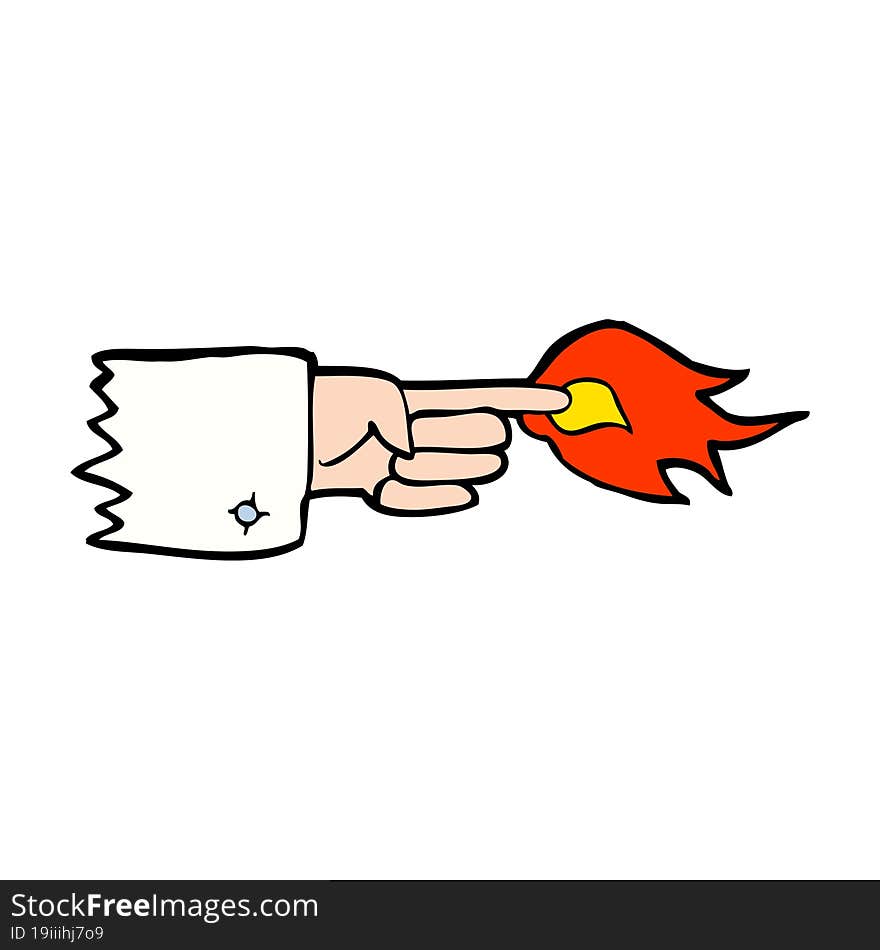 Cartoon Flaming Pointing Finger Symbol