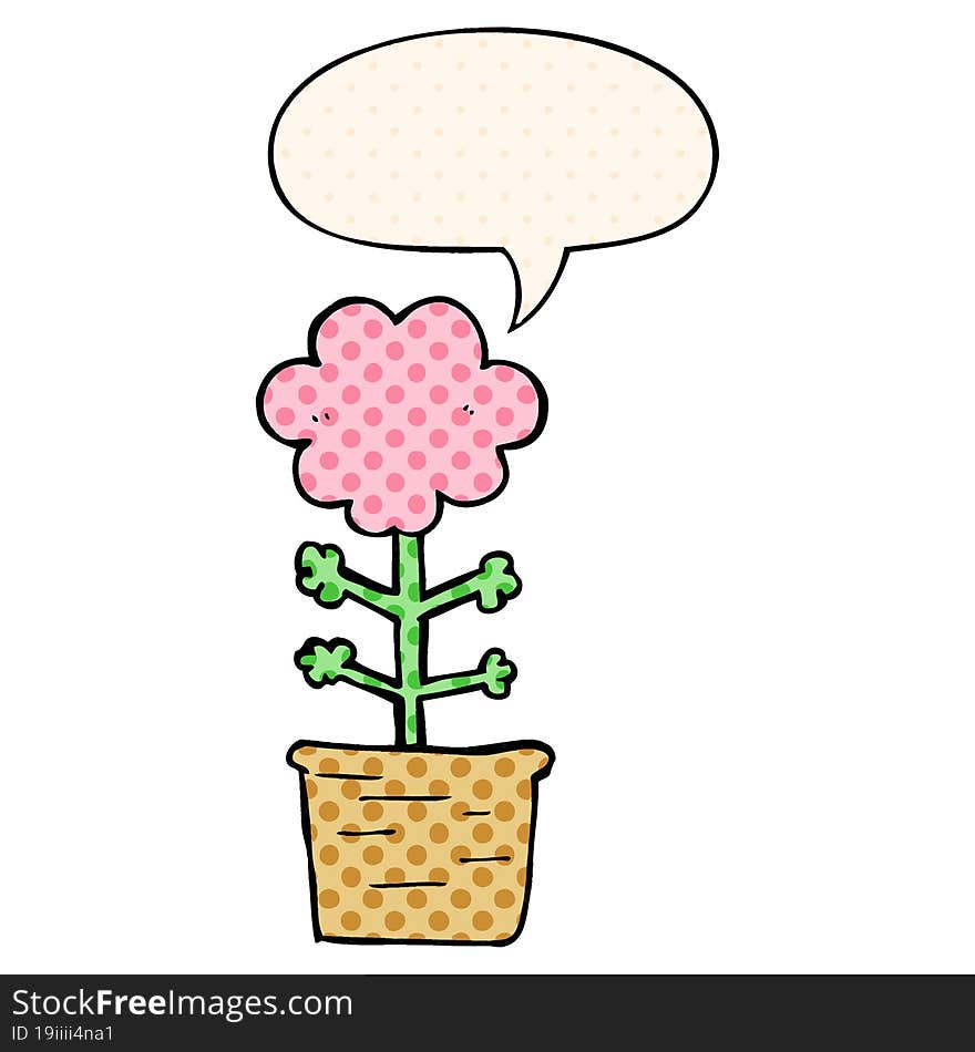 cute cartoon flower and speech bubble in comic book style