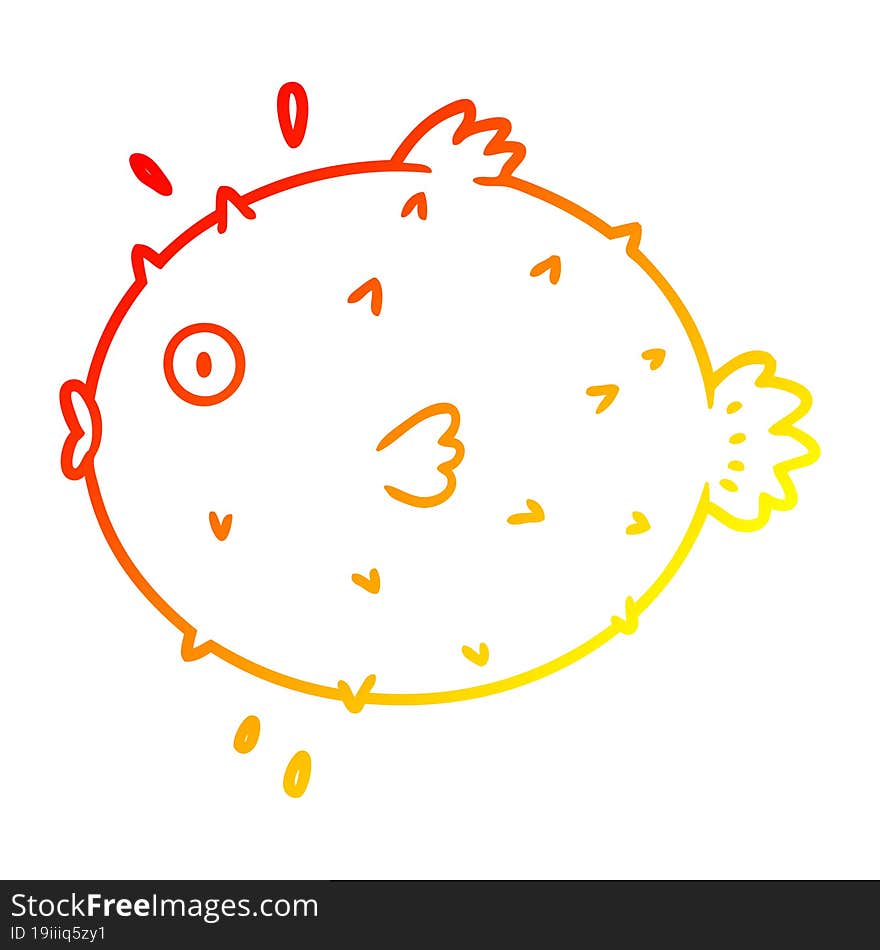 Warm Gradient Line Drawing Cartoon Puffer Fish