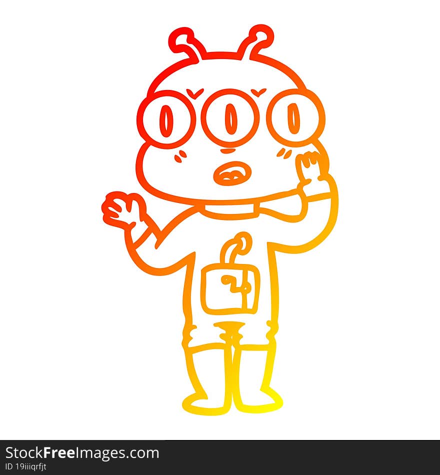 warm gradient line drawing cartoon three eyed alien