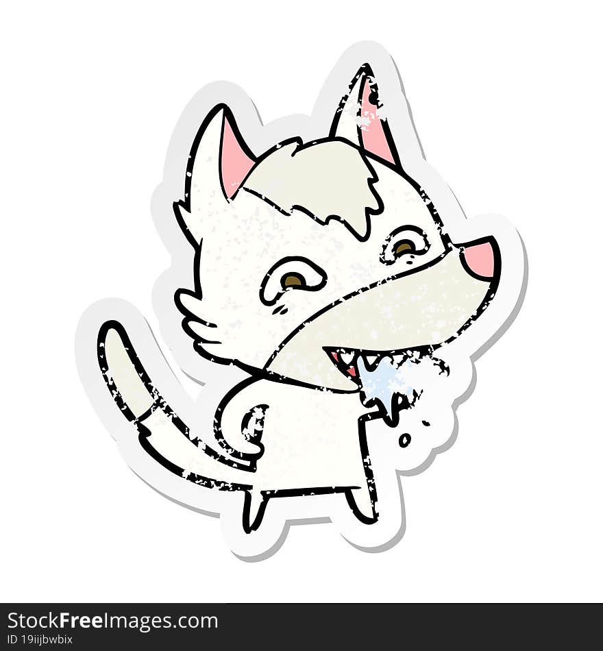 distressed sticker of a cartoon hungry wolf