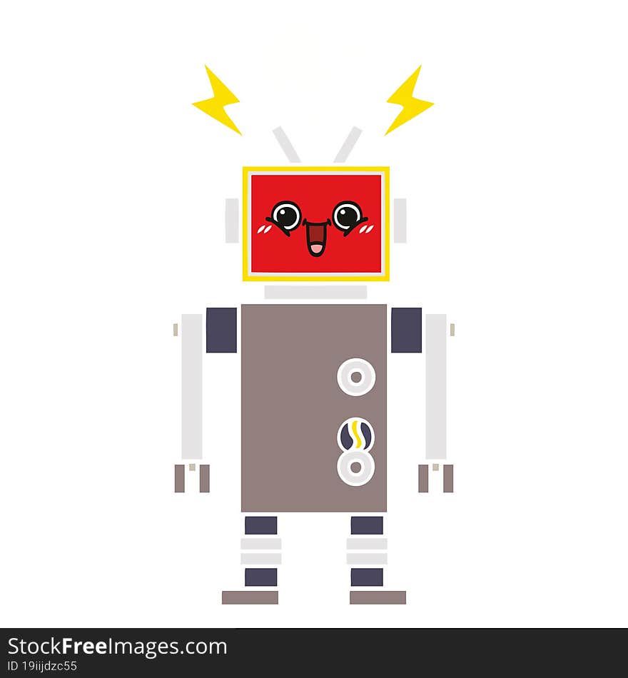 flat color retro cartoon of a happy robot