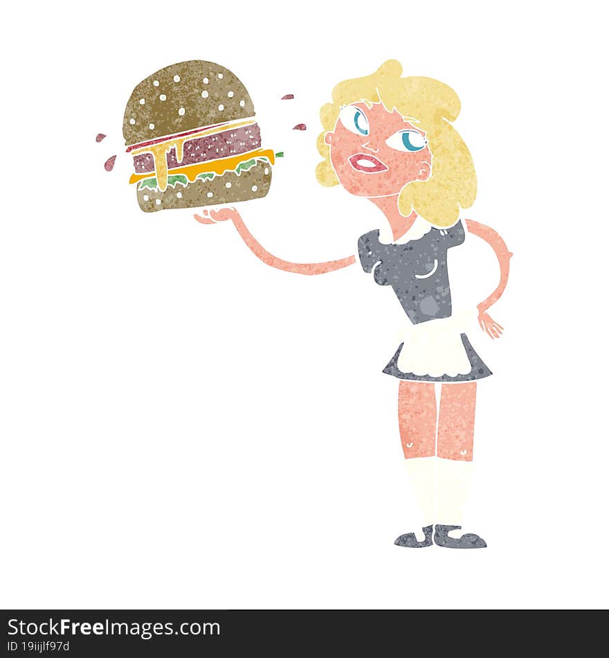 Cartoon Waitress Serving Burger