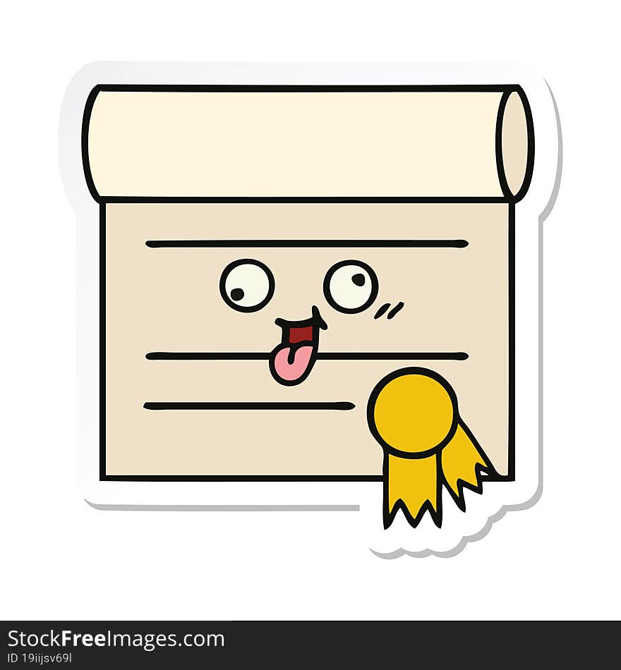 sticker of a cute cartoon certificate