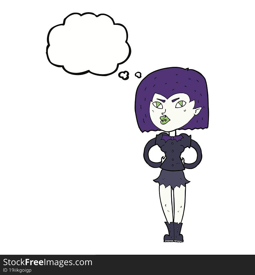 cartoon vampire girl with thought bubble