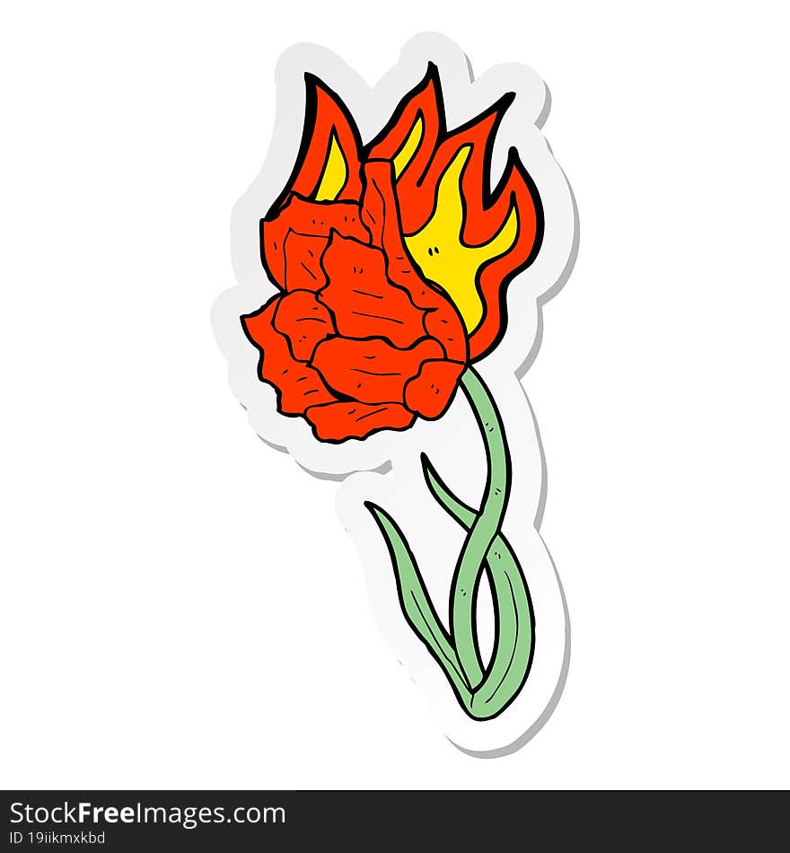 sticker of a cartoon flaming flower