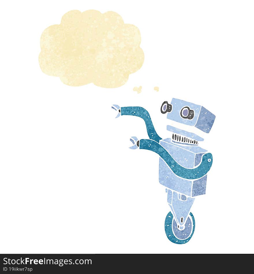 cartoon funny robot with thought bubble