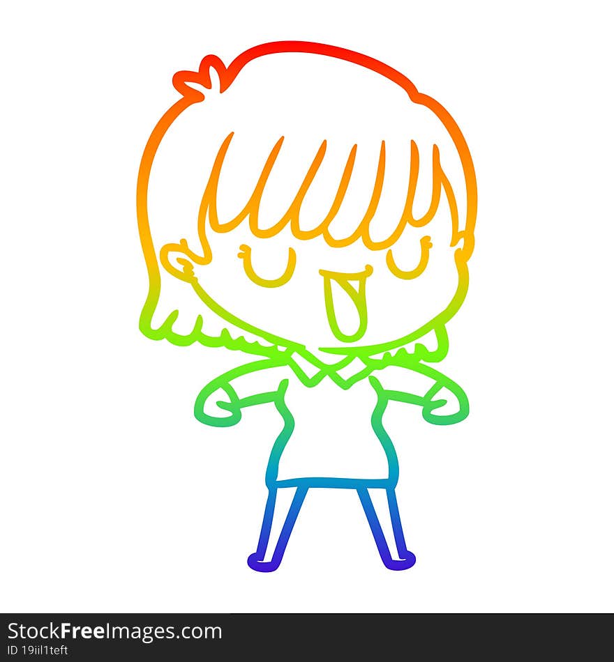 rainbow gradient line drawing of a cartoon woman