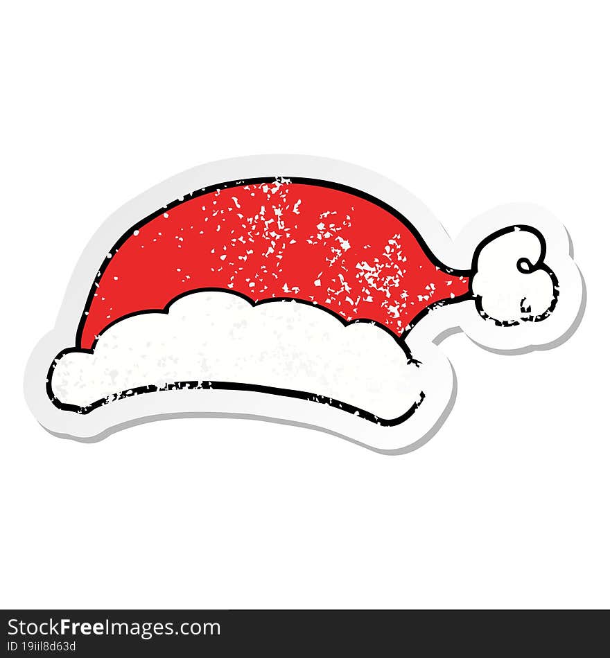 distressed sticker of a cartoon christmas hat