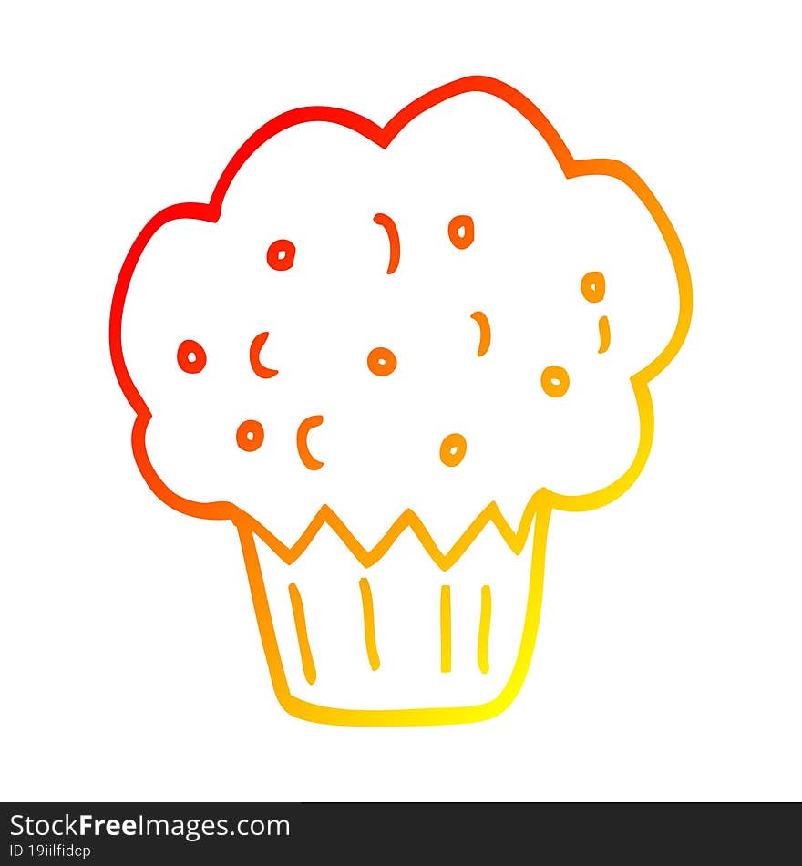 warm gradient line drawing of a cartoon muffin