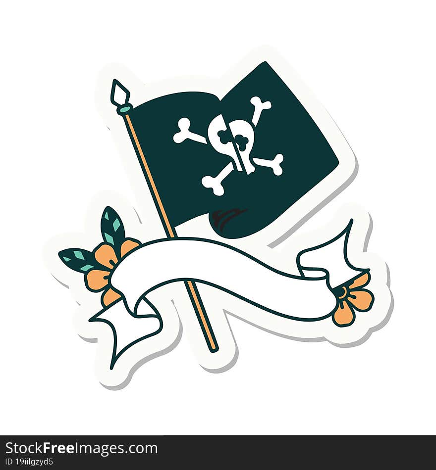 tattoo sticker with banner of a pirate flag