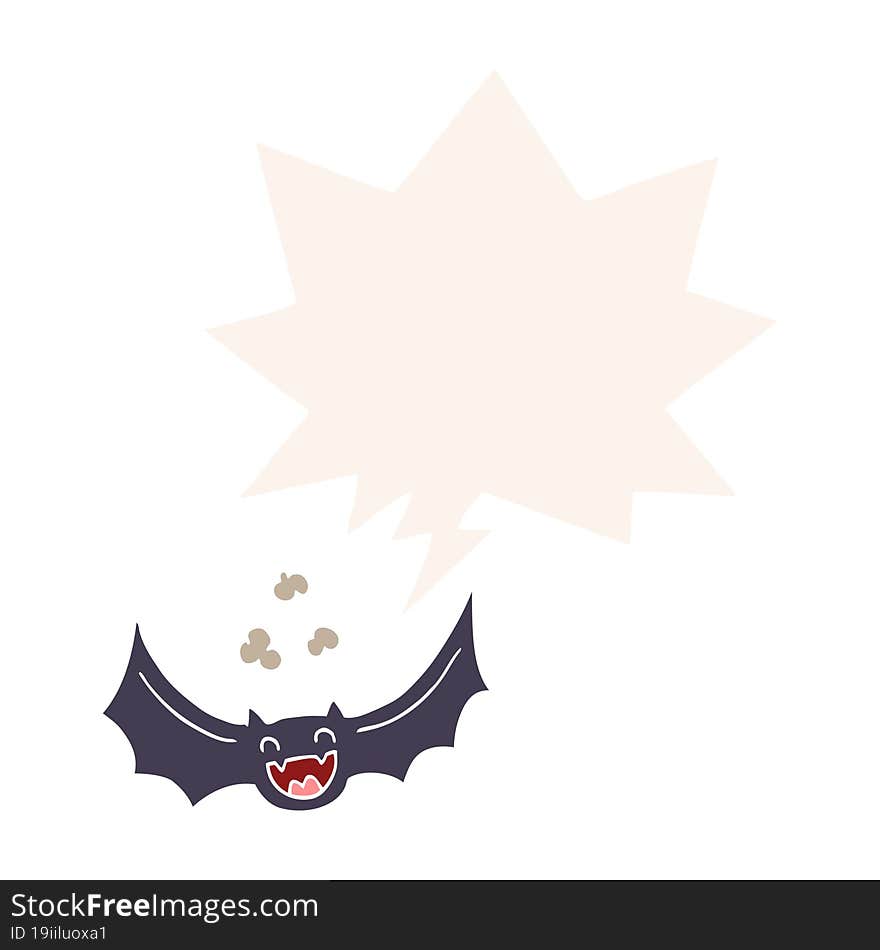 cartoon bat and speech bubble in retro style