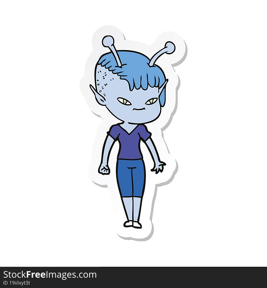 sticker of a cute cartoon alien girl