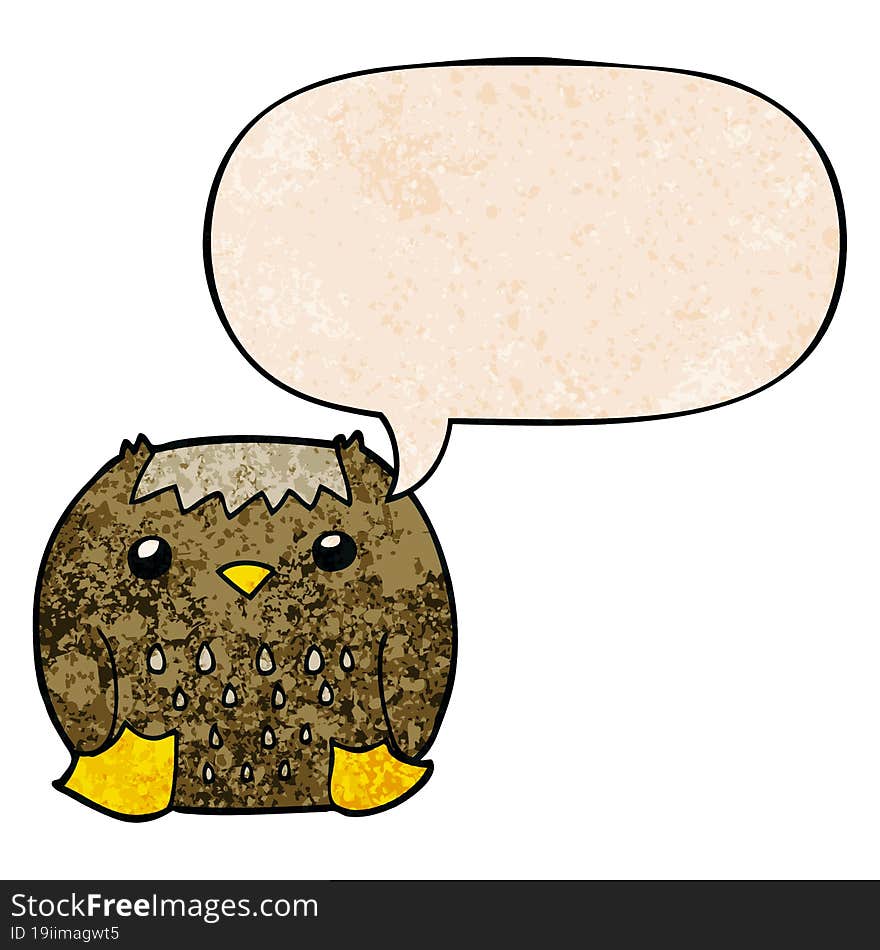 Cartoon Owl And Speech Bubble In Retro Texture Style