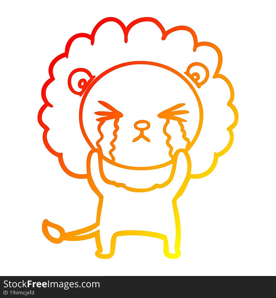 Warm Gradient Line Drawing Cartoon Crying Lion