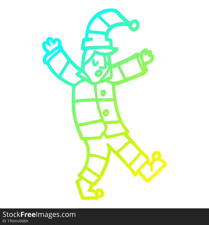 cold gradient line drawing cartoon man in traditional pyjamas