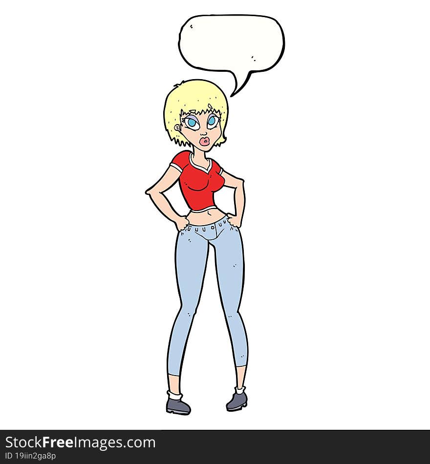 cartoon pretty woman with speech bubble