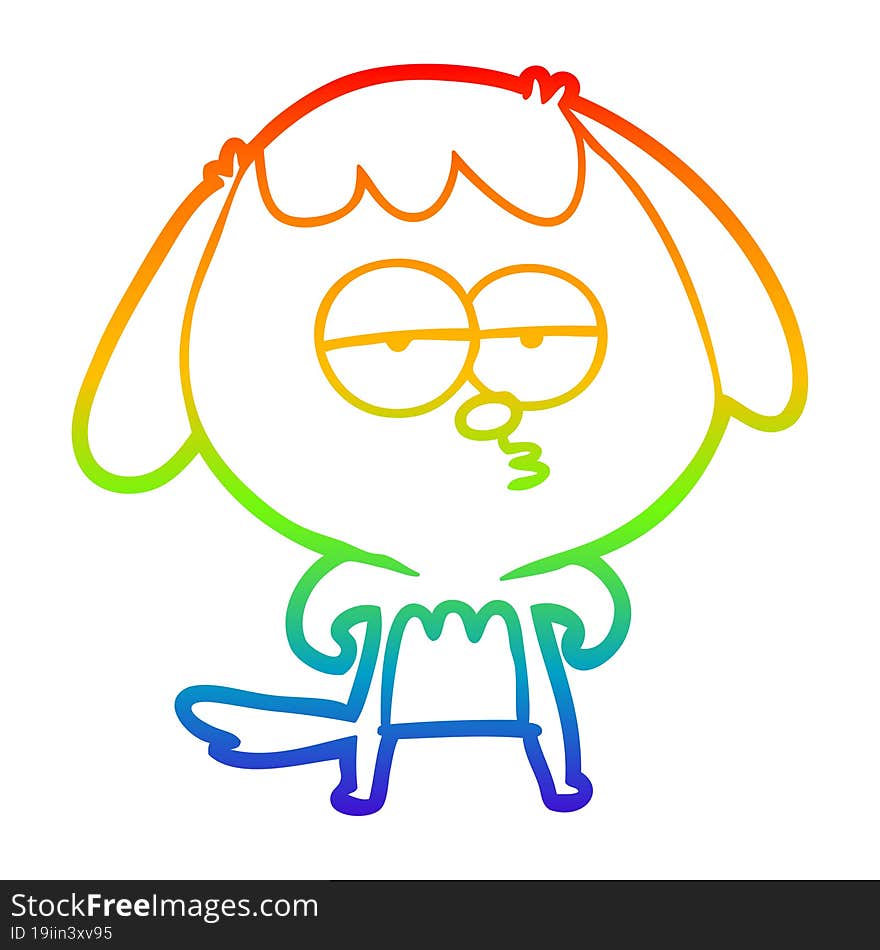 rainbow gradient line drawing of a cartoon bored dog