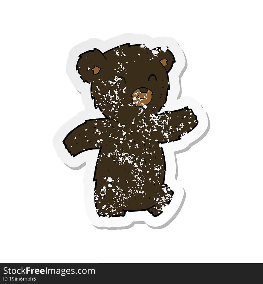 Retro Distressed Sticker Of A Cute Cartoon Black Bear