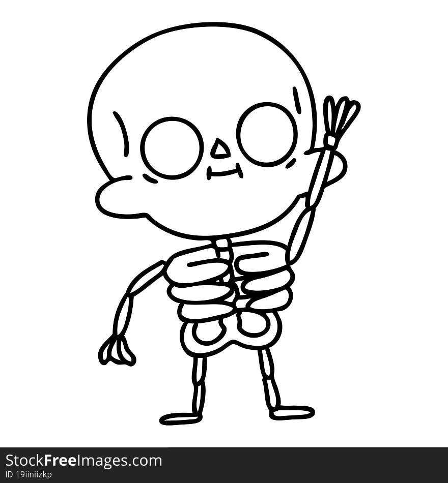 line doodle of a friendly skeleton waving