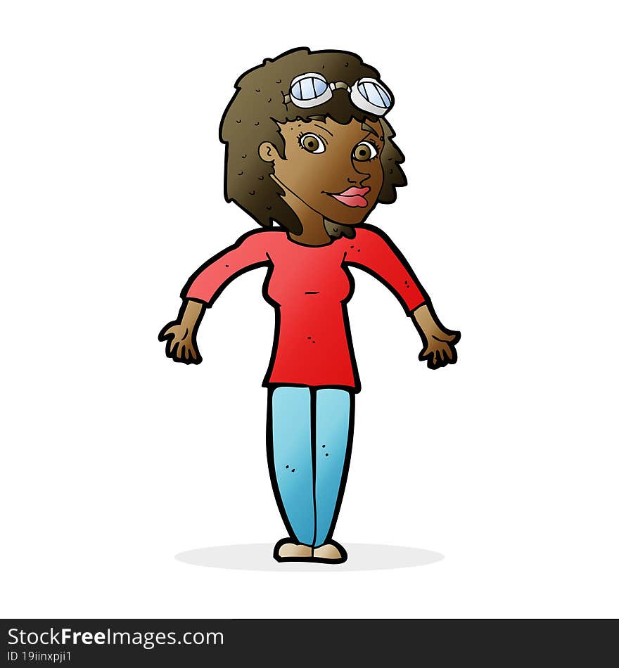 cartoon woman wearing goggles