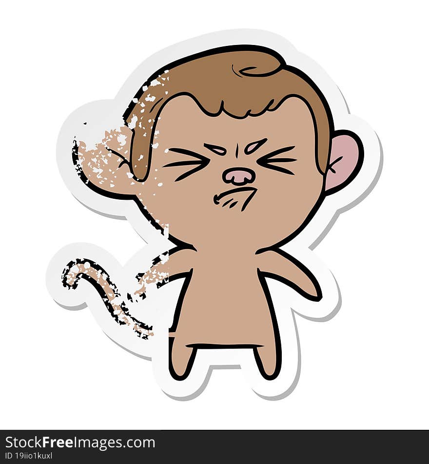 distressed sticker of a cartoon angry monkey